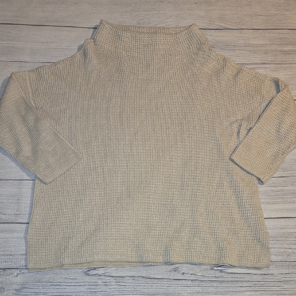 Eileen Fisher Organic Cotton Blend Funnel Neck 3/4 Sleeves Knit Top Cream Size L - Picture 1 of 7